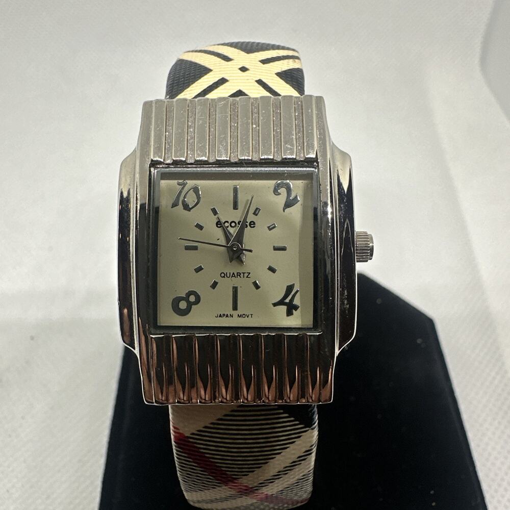 Ecosse Women's Cuff Watch Silver Tone Rhinestone Bangle Band Quartz Analog